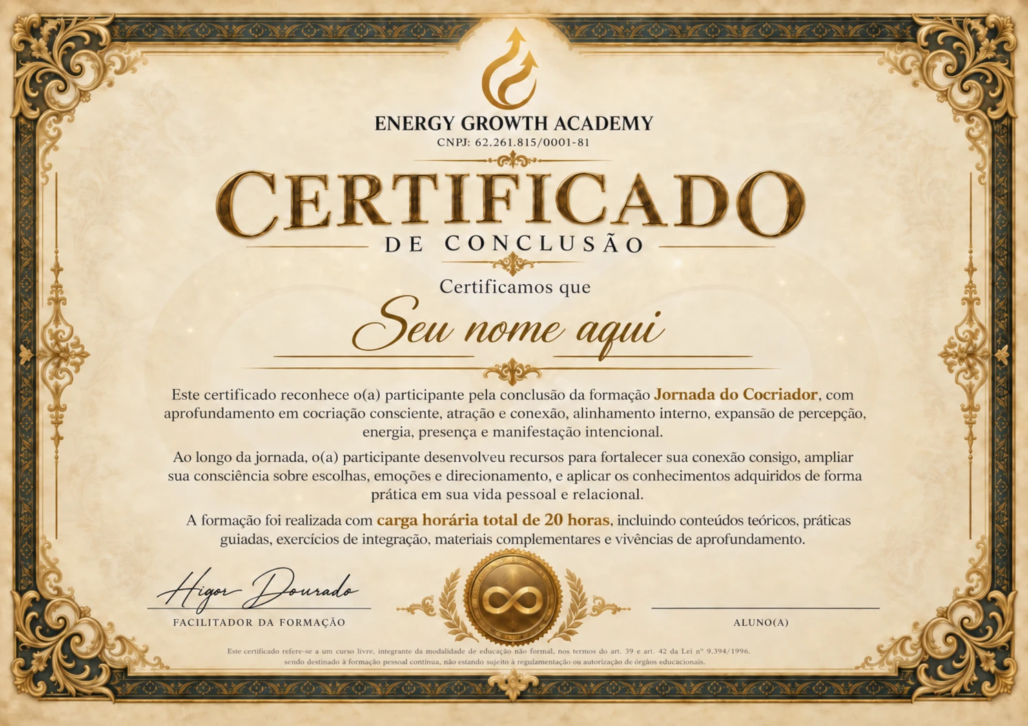 Modelo do certificado de conclusão da Jornada do Cocriador