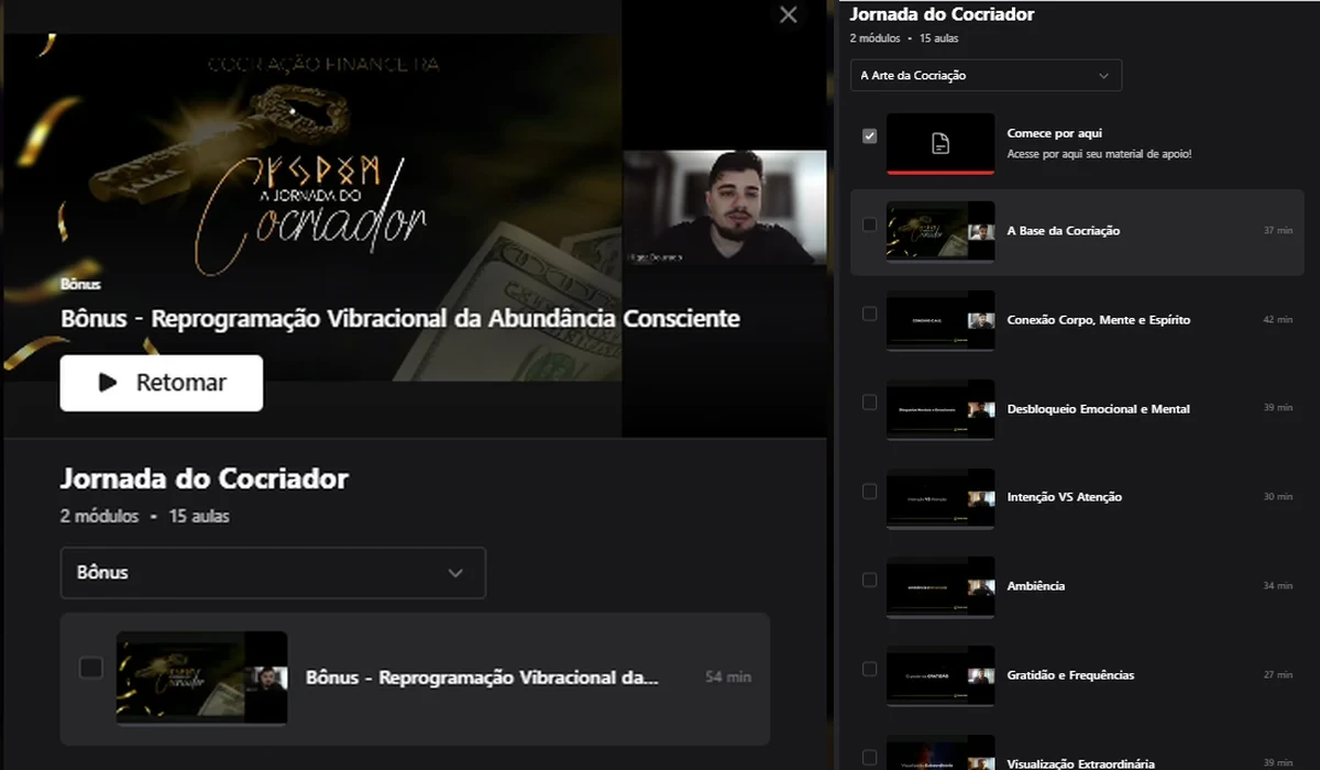 Plataforma de aulas da Jornada do Cocriador